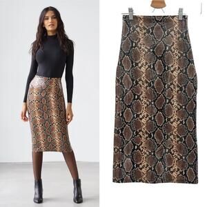 Commando Faux Leather Pencil Skirt Stretch Snake Print Brown Tan Size Small